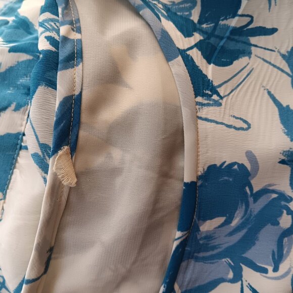 Medium Vintage 1960's Floral Crop Top Side Tie Zip Closure Sleeveless Nylon Blue - Picture 7 of 8